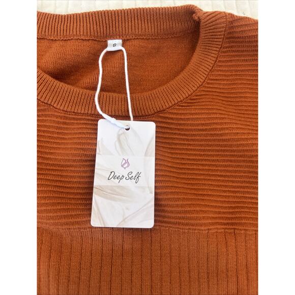 Deep Self Sweater Womens Medium Ruffled Shoulder Peasant Sleeve Ribbed Small - Picture 6 of 12